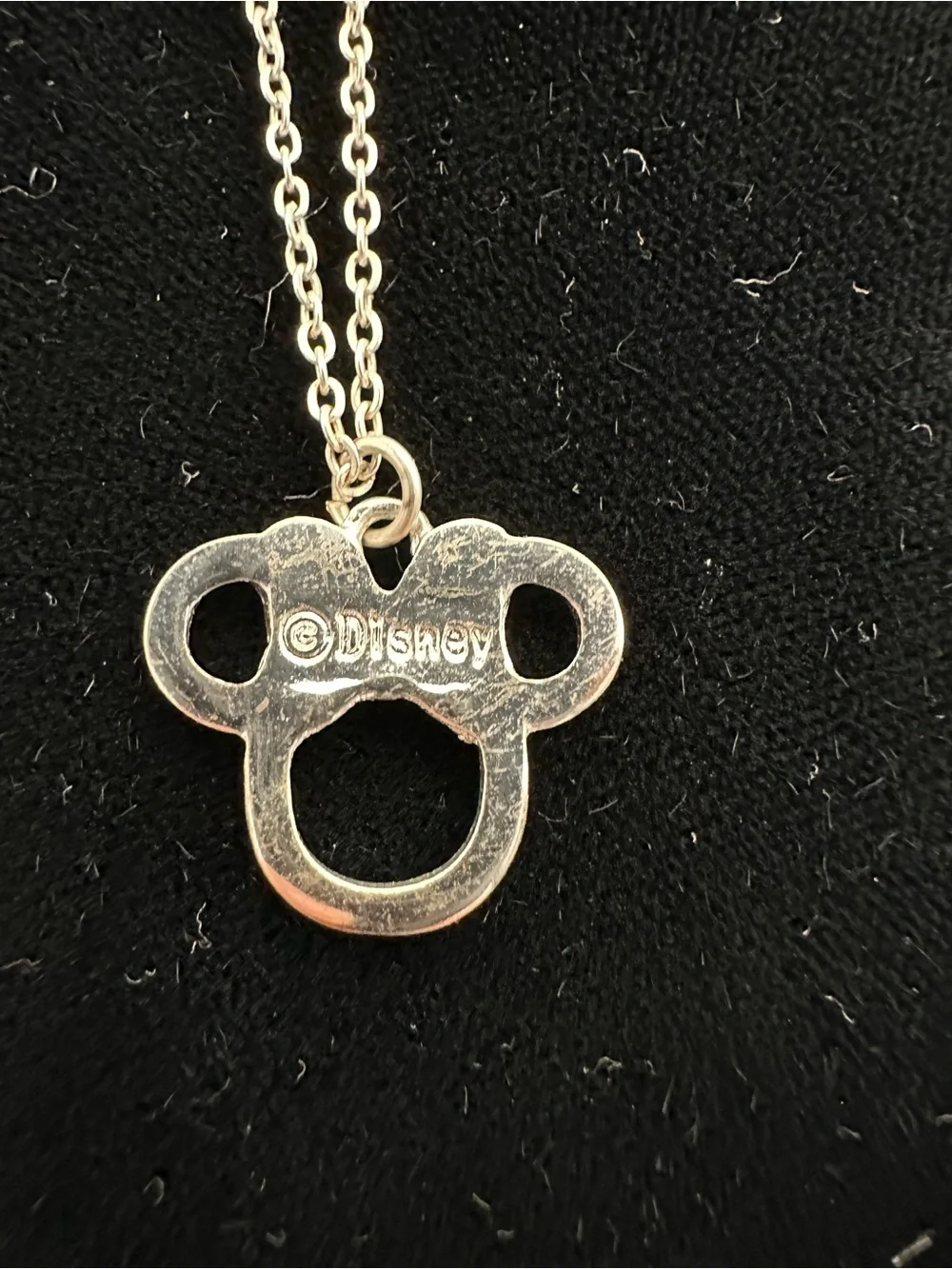 Disney Minnie Mouse Silver Tone Blue Enamel Bow Necklace